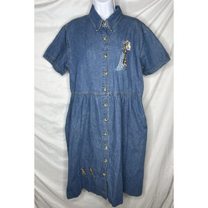 HAIK's Art-to-Wear Modest Blue Denim Dress Large Victorian Lady Embroidery 90s